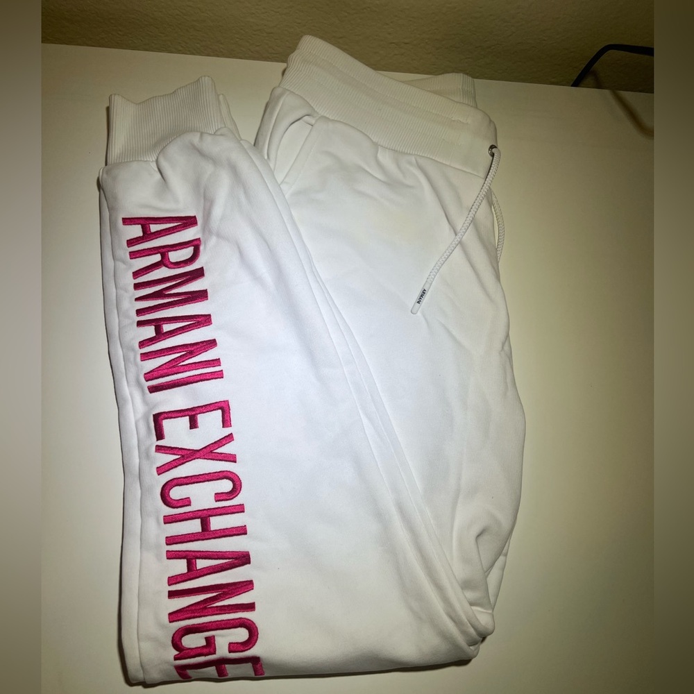 Women’s Armani exchange joggers pants size S white and pink great condition